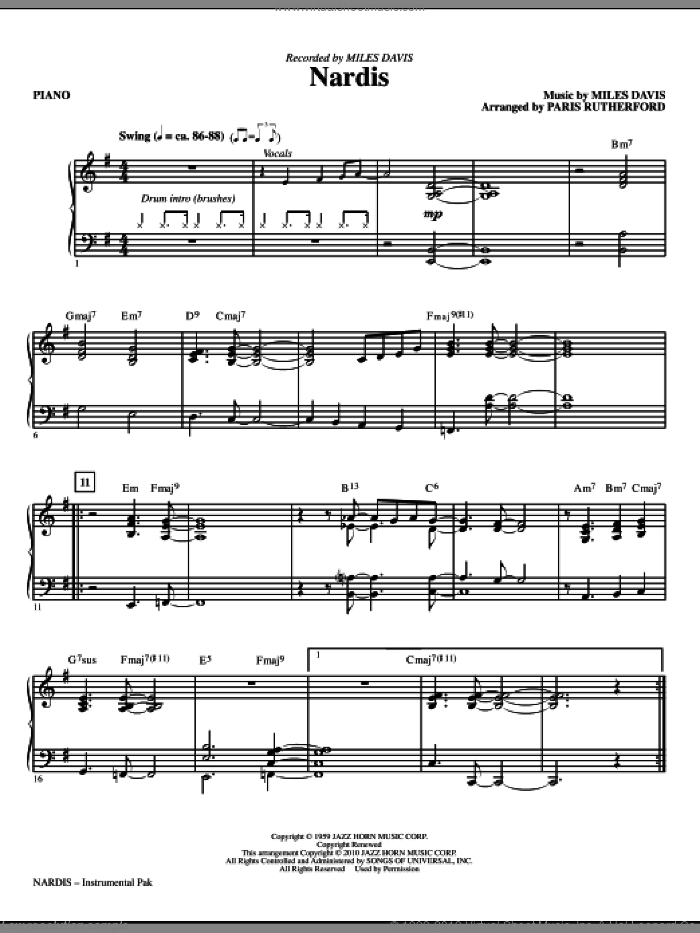 Nardis (complete set of parts) sheet music for orchestra/band (Rhythm) by Miles Davis and Paris Rutherford, intermediate skill level
