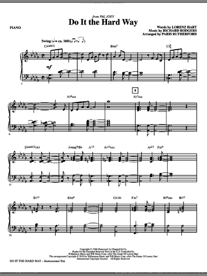 Do It The Hard Way (from Pal Joey) (complete set of parts) sheet music for orchestra/band (Rhythm) by Richard Rodgers, Lorenz Hart and Paris Rutherford, intermediate skill level