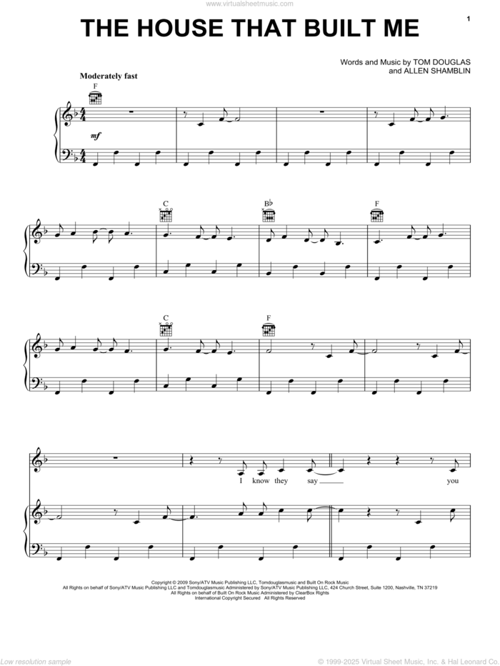 The House That Built Me sheet music for voice, piano or guitar by Miranda Lambert, Allen Shamblin and Tom Douglas, intermediate skill level