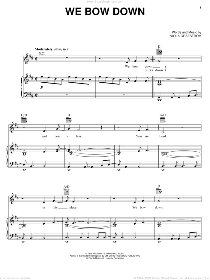 We Bow Down sheet music for voice, piano or guitar by Viola Grafstrom, wedding score, intermediate skill level