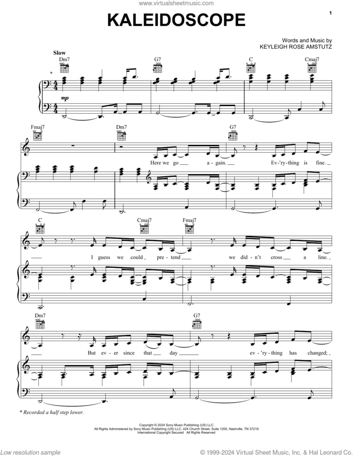 Kaleidoscope sheet music for voice, piano or guitar by Chappell Roan and Kayleigh Rose Amstutz, intermediate skill level