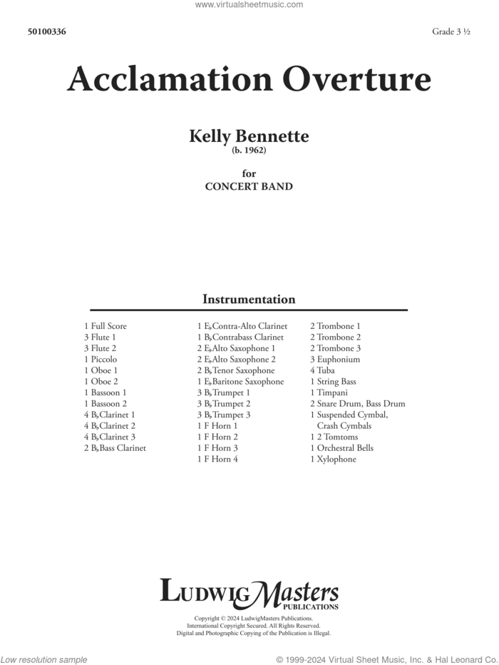 Acclamation Overture (COMPLETE) sheet music for concert band by Kelly Bennette, intermediate skill level