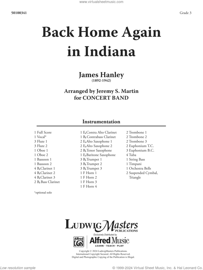 Back Home Again in Indiana (arr. Jeremy S. Martin) (COMPLETE) sheet music for concert band by James Hanley and Jeremy S. Martin, intermediate skill level