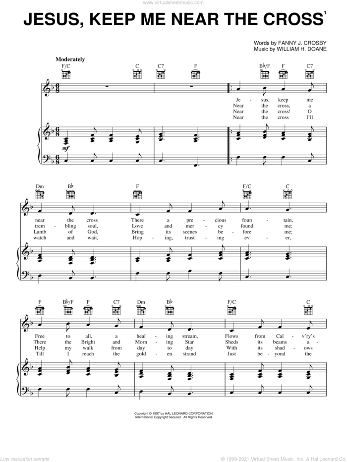 Jesus, Keep Me Near The Cross sheet music for voice, piano or guitar by Fanny J. Crosby and William H. Doane, intermediate skill level