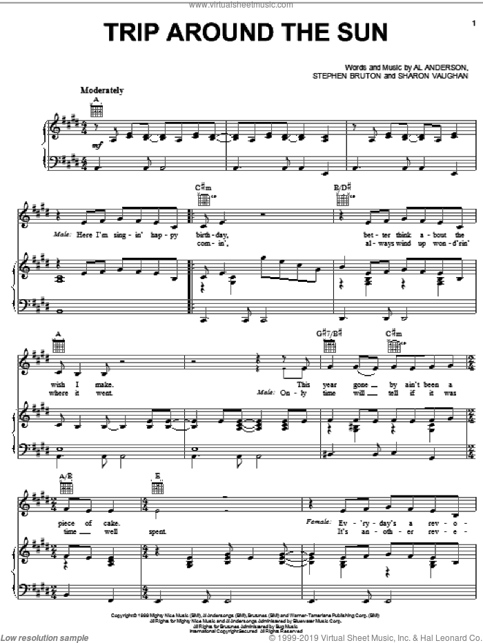 Trip Around The Sun sheet music for voice, piano or guitar by Jimmy Buffett with Martina McBride, Jimmy Buffett, Martina McBride, Al Andderson, Sharon Vaughn and Stephen Bruton, intermediate skill level
