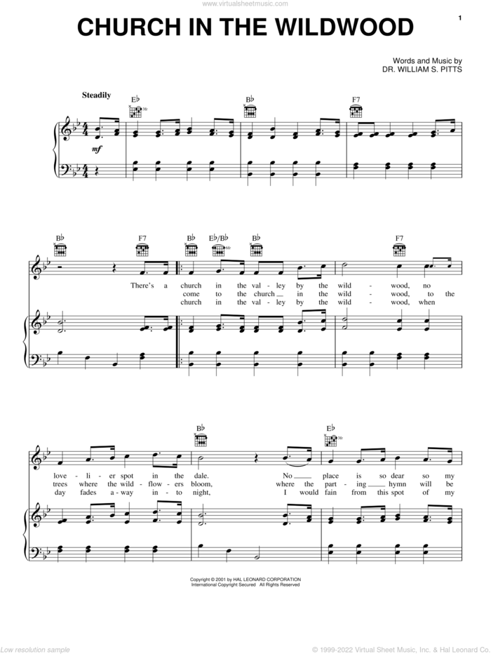 Church In The Wildwood sheet music for voice, piano or guitar by Dr. William S. Pitts, intermediate skill level