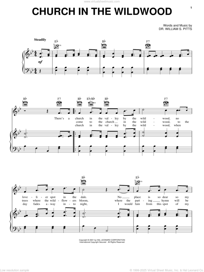 Church In The Wildwood sheet music for voice, piano or guitar by Dr. William S. Pitts, intermediate skill level