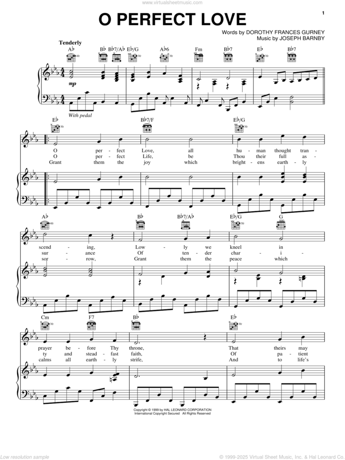 O Perfect Love sheet music for voice, piano or guitar by Joseph Barnby and Dorothy Frances Gurney, classical wedding score, intermediate skill level