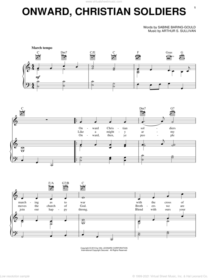 Onward, Christian Soldiers sheet music for voice, piano or guitar by Sabine Baring-Gould and Arthur Sullivan, intermediate skill level