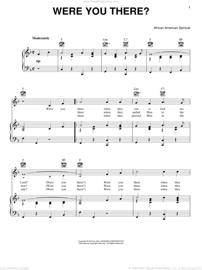 Were You There? sheet music for voice, piano or guitar, intermediate skill level