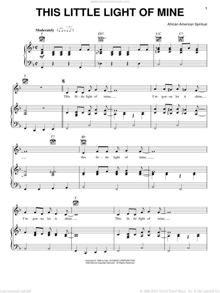 This Little Light Of Mine sheet music for voice, piano or guitar, intermediate skill level