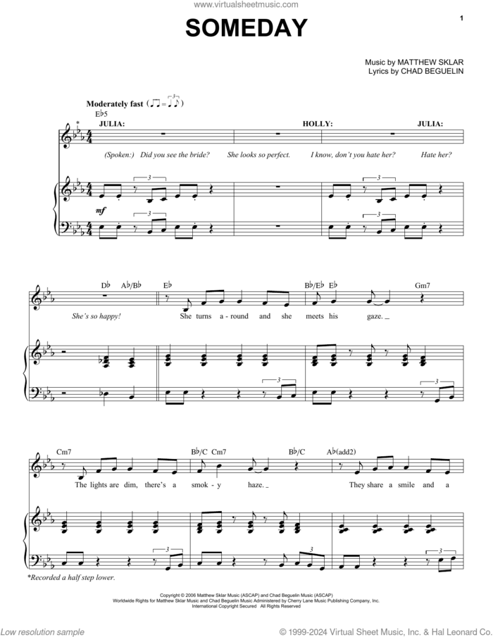 Someday (from The Wedding Singer) sheet music for voice and piano by Matthew Sklar and Chad Beguelin, intermediate skill level