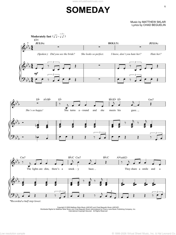 Someday (from The Wedding Singer) sheet music for voice and piano by Chad Beguelin and Matthew Sklar, intermediate skill level