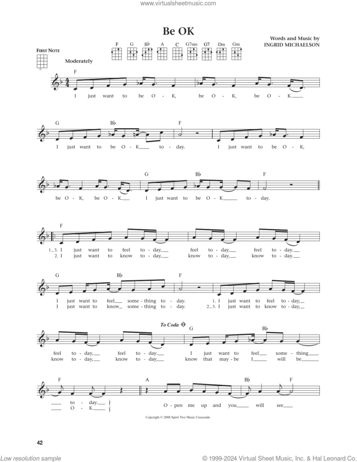 Be OK (from The Daily Ukulele) (arr. Jim Beloff) sheet music for ukulele by Ingrid Michaelson and Jim Beloff, intermediate skill level