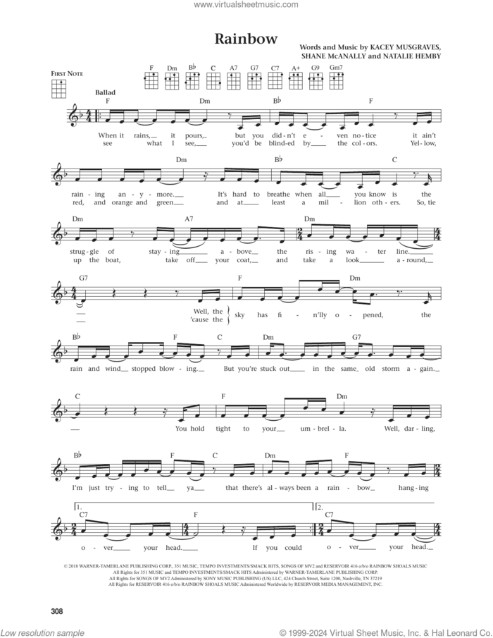 Rainbow (from The Daily Ukulele) (arr. Jim Beloff) sheet music for ukulele by Kacey Musgraves, Jim Beloff, Natalie Hemby and Shane McAnally, intermediate skill level