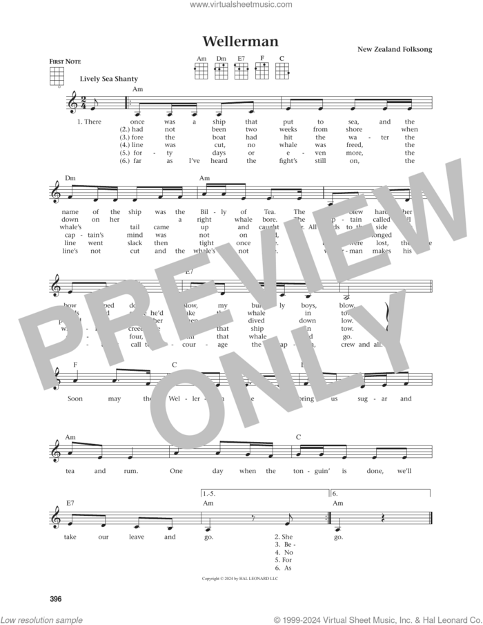 Wellerman (from The Daily Ukulele) (arr. Jim Beloff) sheet music for ukulele by New Zealand Folksong and Jim Beloff, intermediate skill level