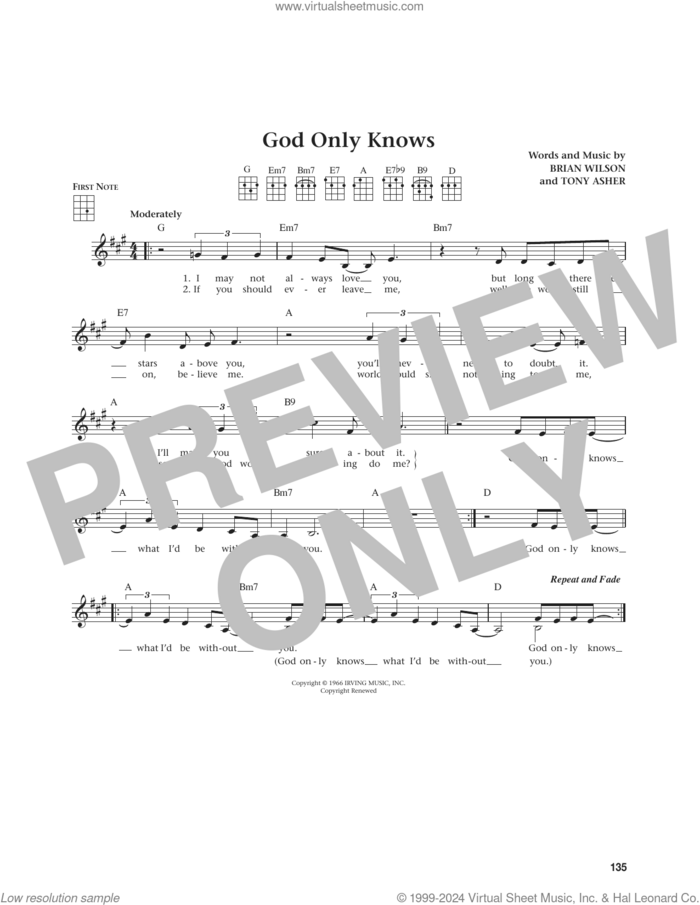 God Only Knows (from The Daily Ukulele) (arr. Jim Beloff) sheet music for ukulele by The Beach Boys, Jim Beloff, Brian Wilson and Tony Asher, intermediate skill level