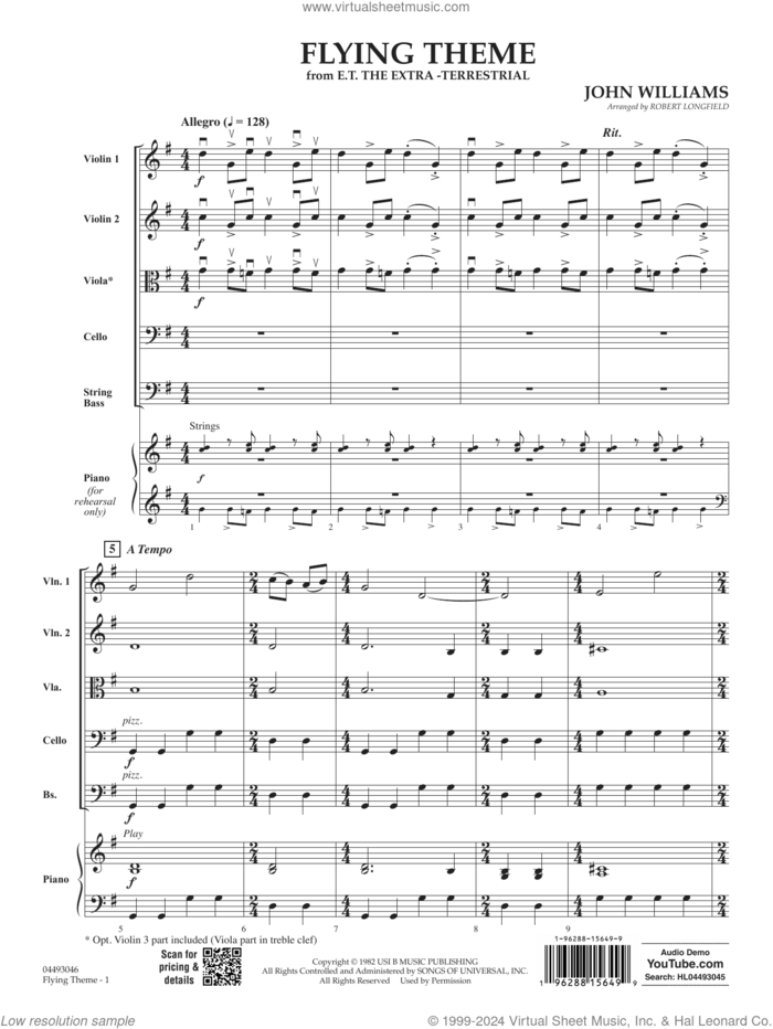 Flying Theme (from E.T.) (arr. Robert Longfield) (COMPLETE) sheet music for orchestra by John Williams and Robert Longfield, intermediate skill level