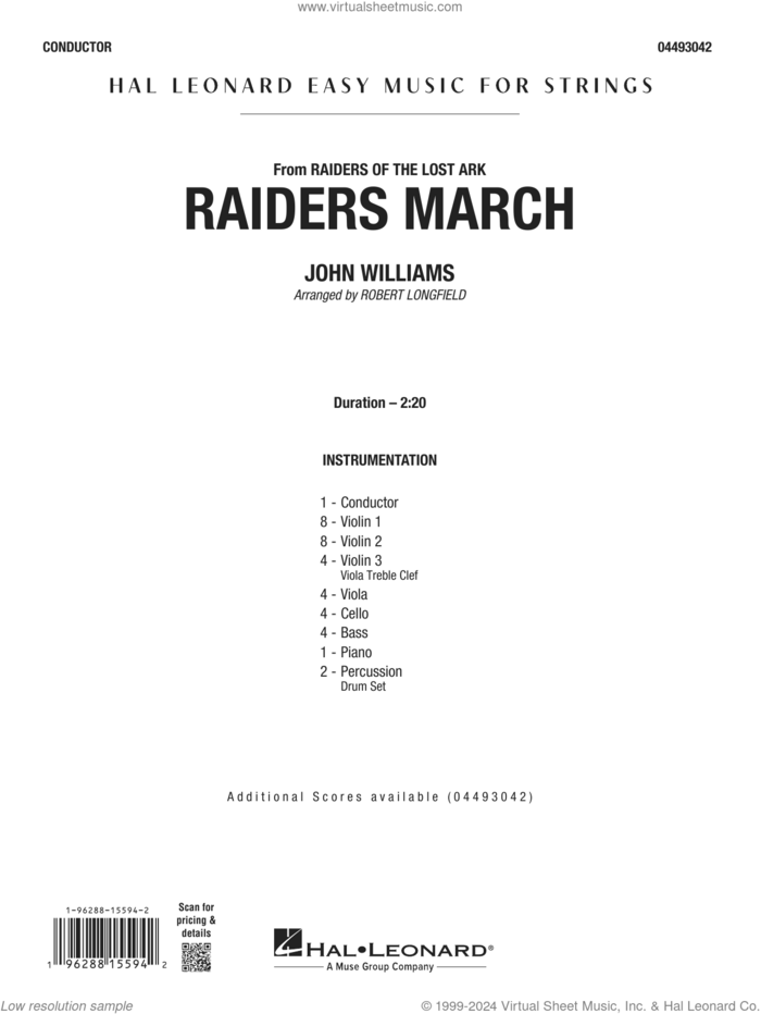 Raiders March (arr. Robert Longfield) (COMPLETE) sheet music for orchestra by John Williams and Robert Longfield, intermediate skill level