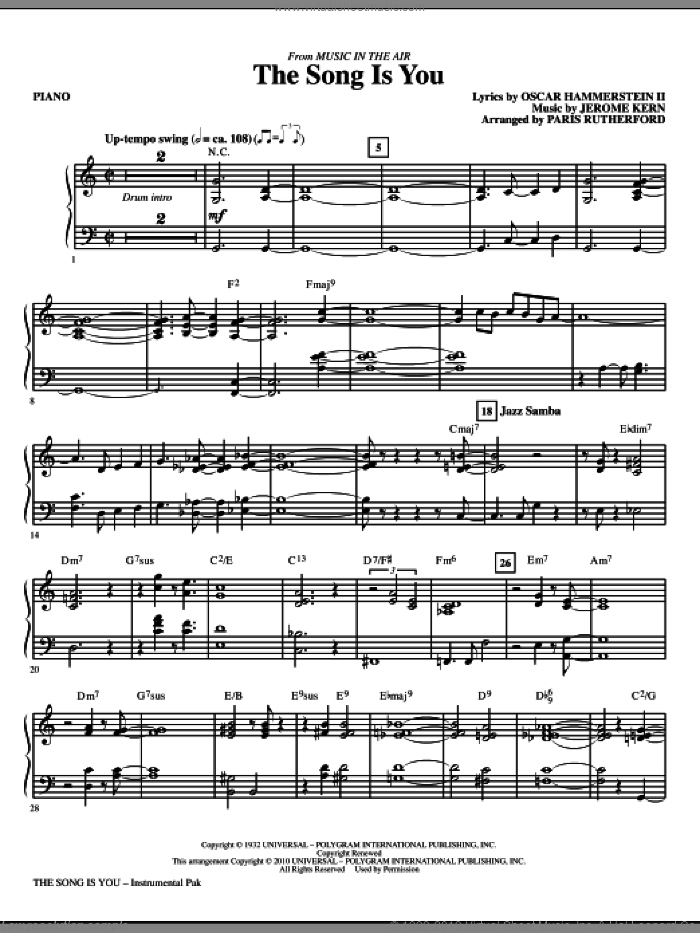 The Song Is You (complete set of parts) sheet music for orchestra/band (Rhythm) by Oscar II Hammerstein, Jerome Kern and Paris Rutherford, intermediate skill level