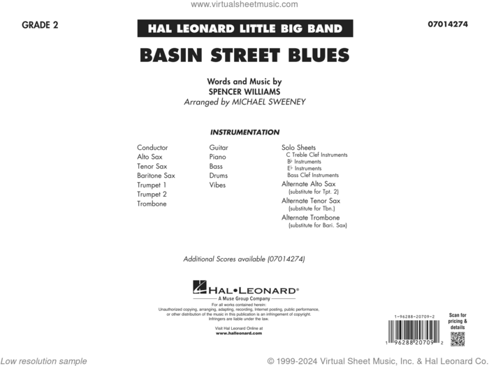 Basin Street Blues (arr. Michael Sweeney) (COMPLETE) sheet music for jazz band by Michael Sweeney and Spencer Williams, intermediate skill level