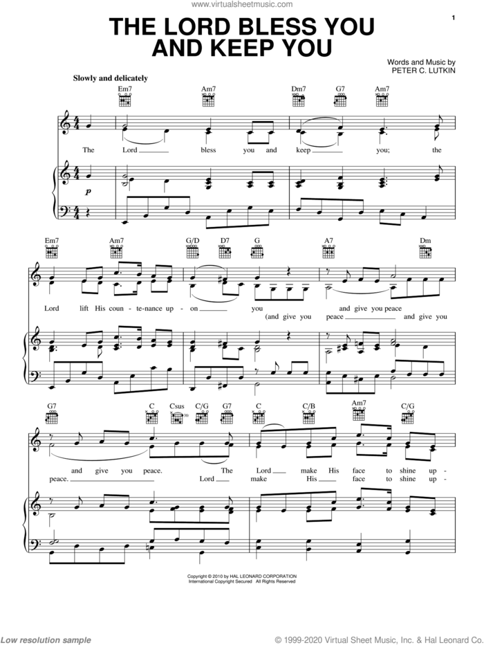 Lord Bless You And Keep You sheet music for voice, piano or guitar by Peter Lutkin, intermediate skill level