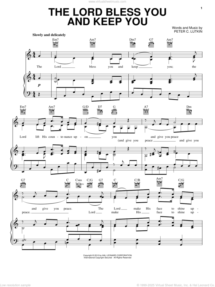 Lord Bless You And Keep You sheet music for voice, piano or guitar by Peter Lutkin, intermediate skill level