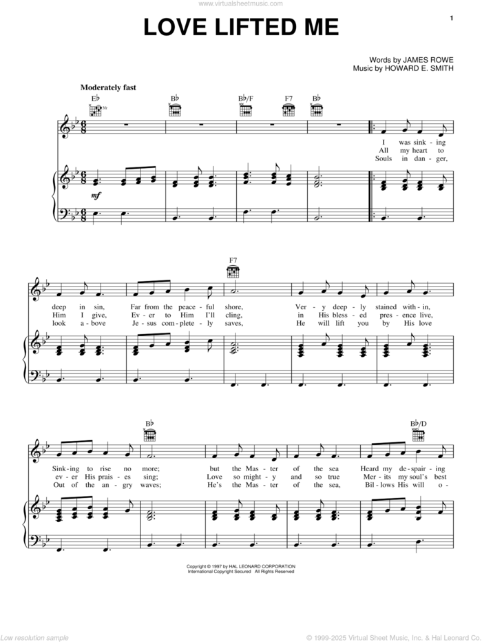 Love Lifted Me sheet music for voice, piano or guitar by James Rowe, Kenny Rogers and Howard E. Smith, intermediate skill level