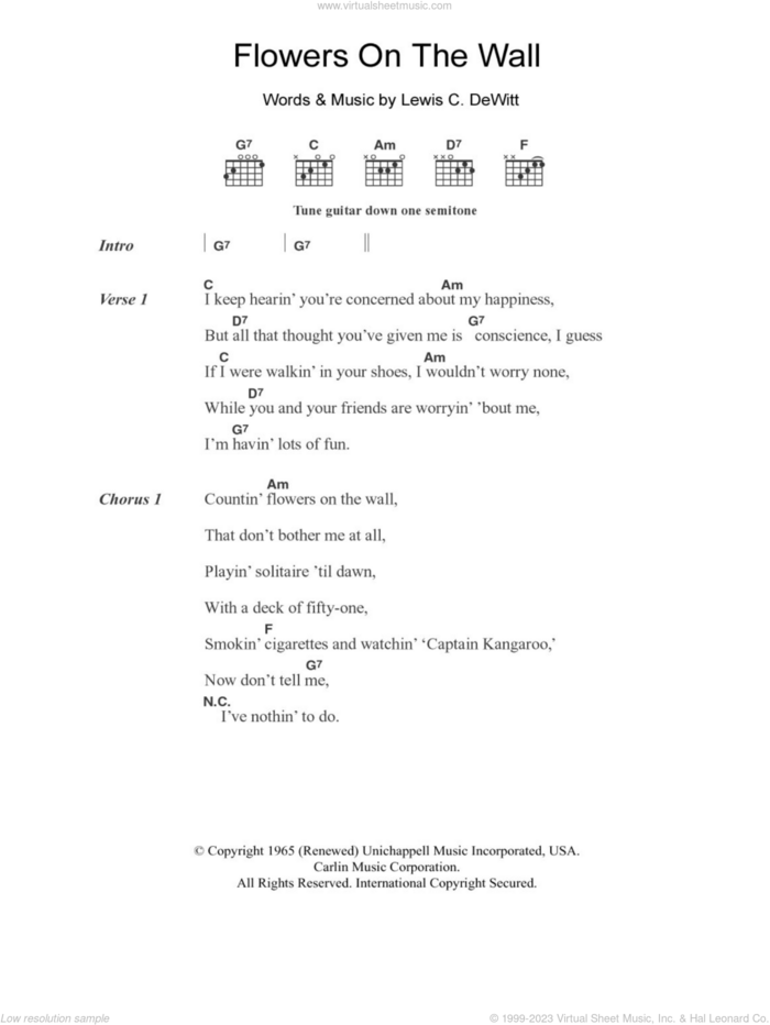 Flowers On The Wall sheet music for guitar (chords) by The Statler Brothers and Lewis C. Dewitt, intermediate skill level