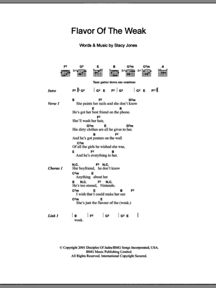 Flavor Of The Weak sheet music for guitar (chords) by American Hi-Fi and Stacy Jones, intermediate skill level