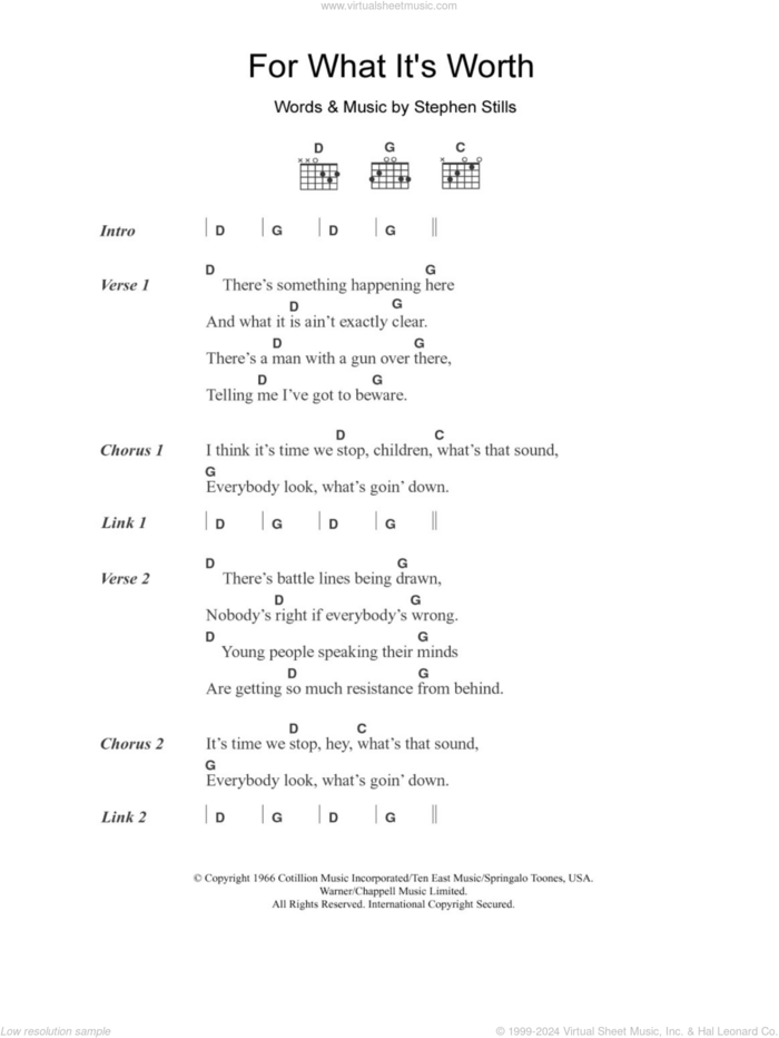 For What It's Worth sheet music for guitar (chords) by Buffalo Springfield and Stephen Stills, intermediate skill level