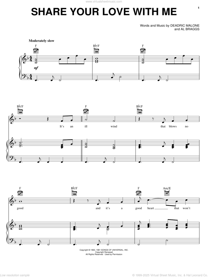 Share Your Love With Me sheet music for voice, piano or guitar by Kenny Rogers, Al Braggs and Deadric Malone, wedding score, intermediate skill level