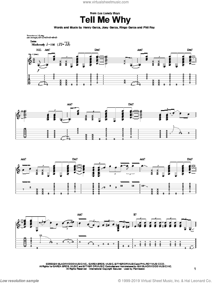 Tell Me Why sheet music for guitar (tablature) by Los Lonely Boys, Henry Garza, Joey Garza, Phil Roy and Ringo Garza, intermediate skill level