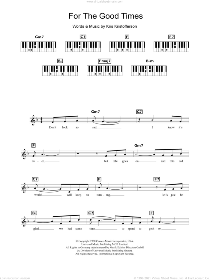 For The Good Times sheet music for piano solo (chords, lyrics, melody) by Kris Kristofferson, intermediate piano (chords, lyrics, melody)