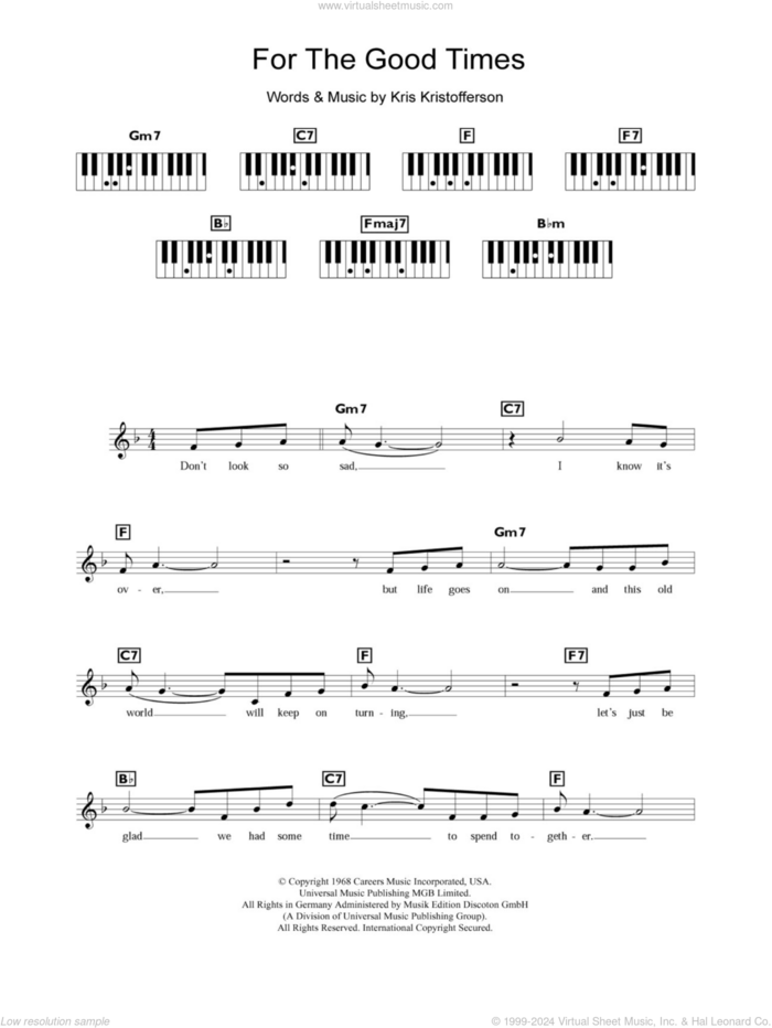 For The Good Times sheet music for piano solo (chords, lyrics, melody) by Kris Kristofferson, intermediate piano (chords, lyrics, melody)