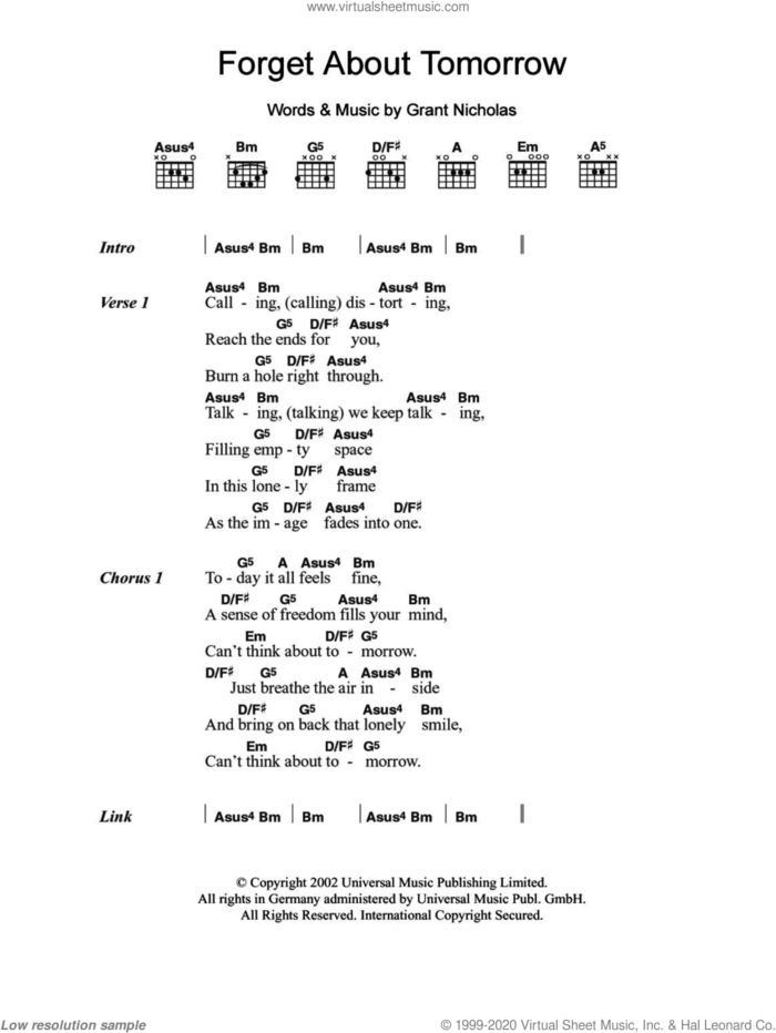 Forget About Tomorrow sheet music for guitar (chords) by Feeder and Grant Nicholas, intermediate skill level