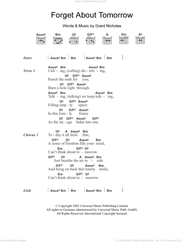 Forget About Tomorrow sheet music for guitar (chords) by Feeder and Grant Nicholas, intermediate skill level