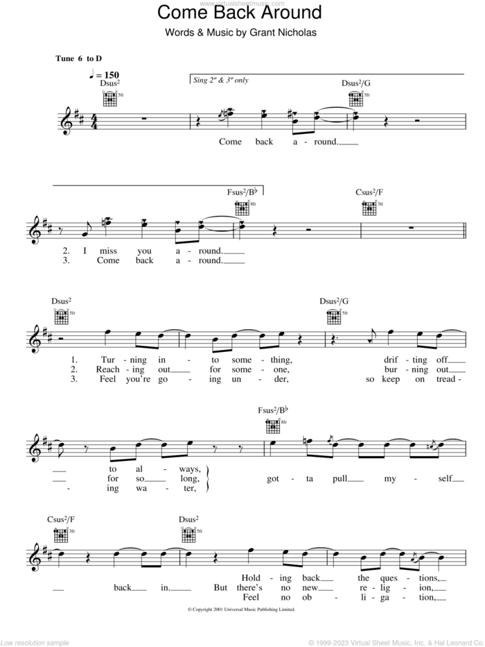 Come Back Around sheet music for voice and other instruments (fake book) by Feeder and Grant Nicholas, intermediate skill level