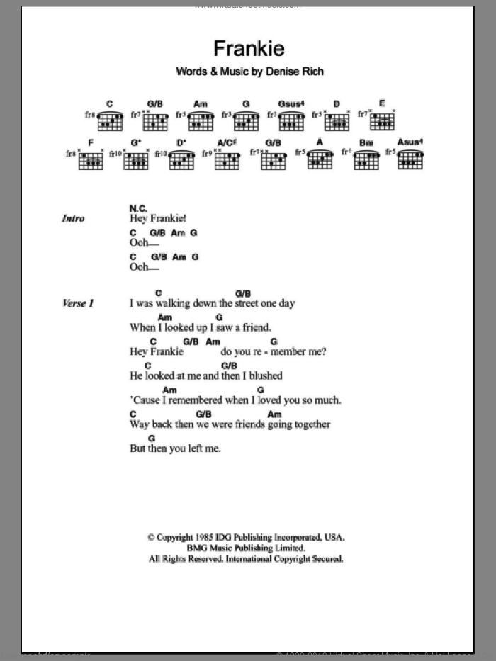 Frankie sheet music for guitar (chords) by Sister Sledge and Denise Rich, intermediate skill level