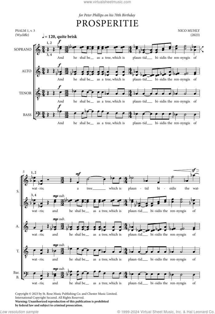 Prosperitie (for SSSSAATTBarB) sheet music for choir (SATB Divisi) by Nico Muhly, classical score, intermediate skill level