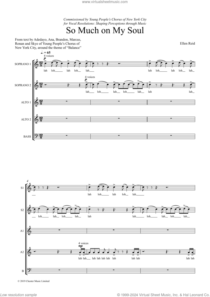 So Much On My Soul sheet music for choir (SSAAB) by Ellen Reid, classical score, intermediate skill level