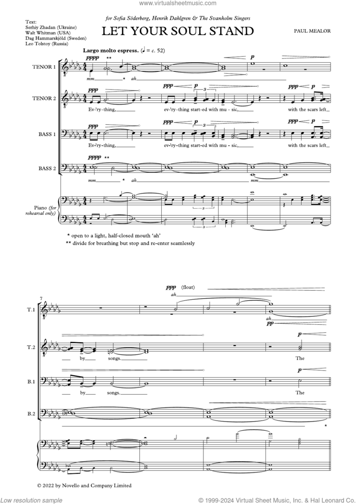 Let Your Soul Stand (TTBB divisi) sheet music for choir (TTBB: tenor, bass) by Paul Mealor, classical score, intermediate skill level