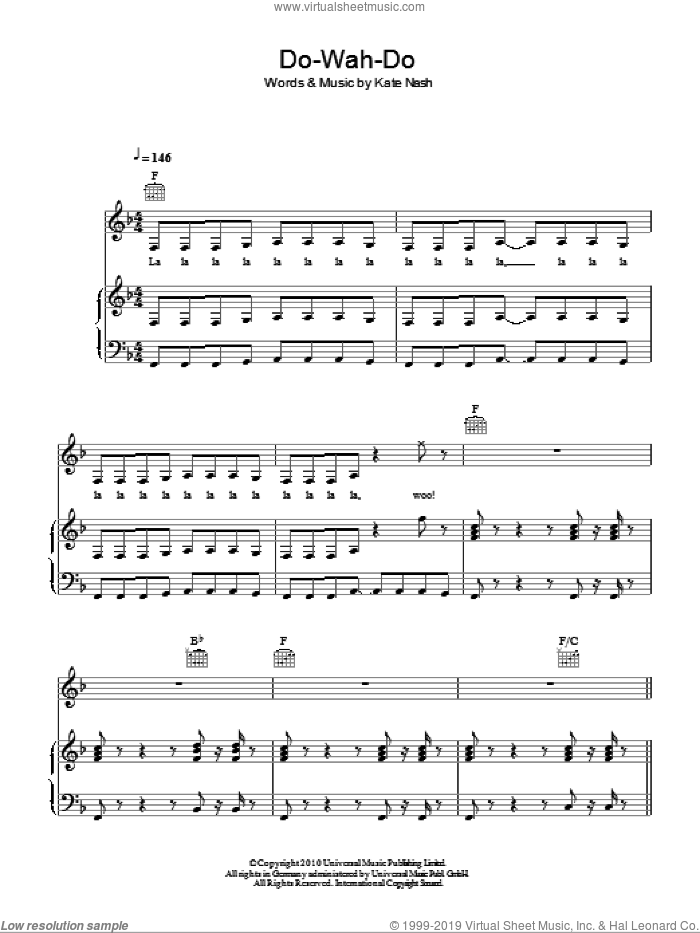 Do-Wah-Doo sheet music for voice, piano or guitar by Kate Nash, intermediate skill level