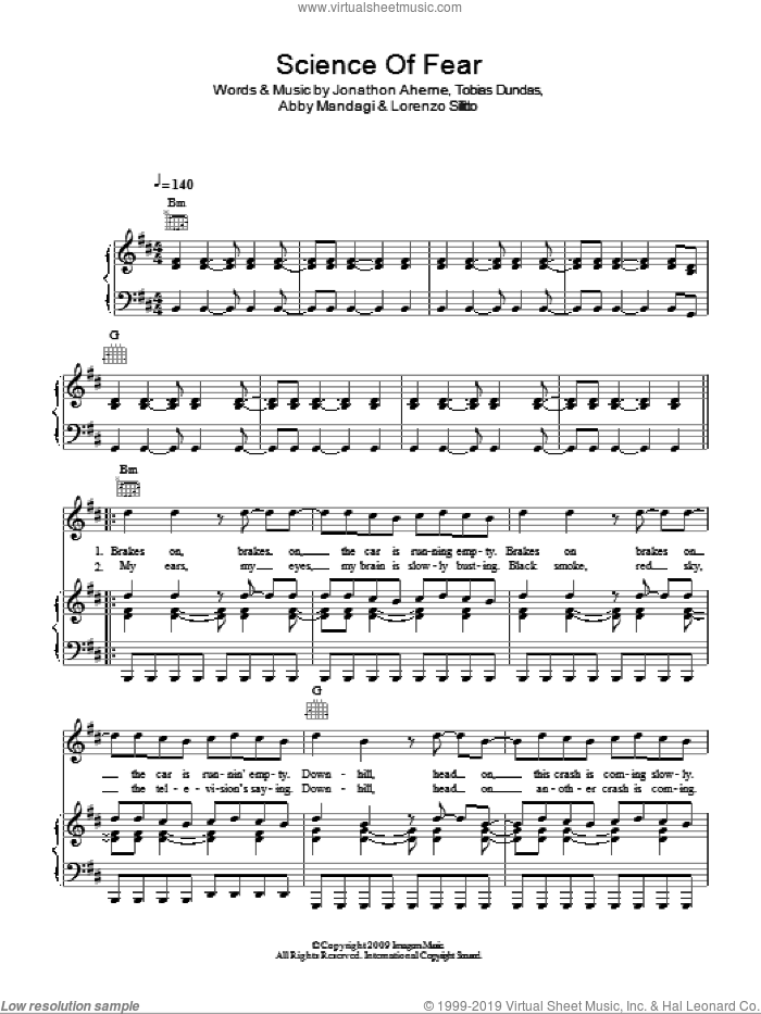 Science Of Fear sheet music for voice, piano or guitar by The Temper Trap, Abby Mandagi, Jonathon Aherne, Lorenzo Sillitto and Tobias Dundas, intermediate skill level