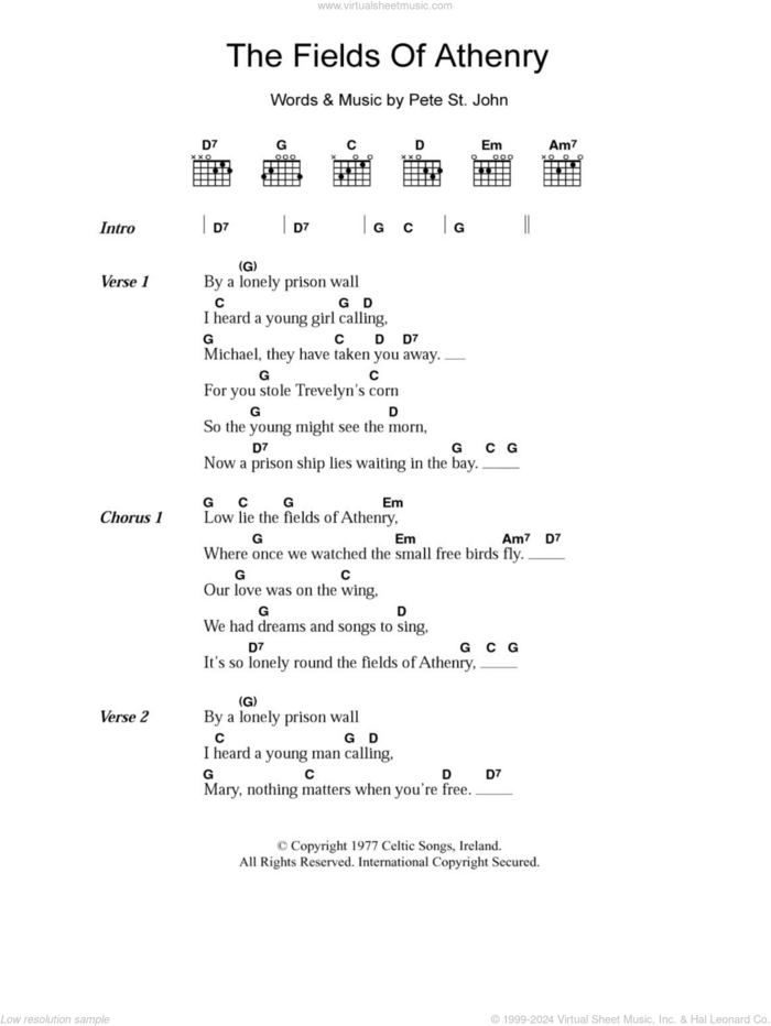 The Fields Of Athenry sheet music for guitar (chords) by Pete St. John, intermediate skill level