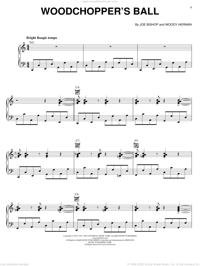 Woodchopper's Ball sheet music for voice, piano or guitar by Woody Herman and Joe Bishop, intermediate skill level
