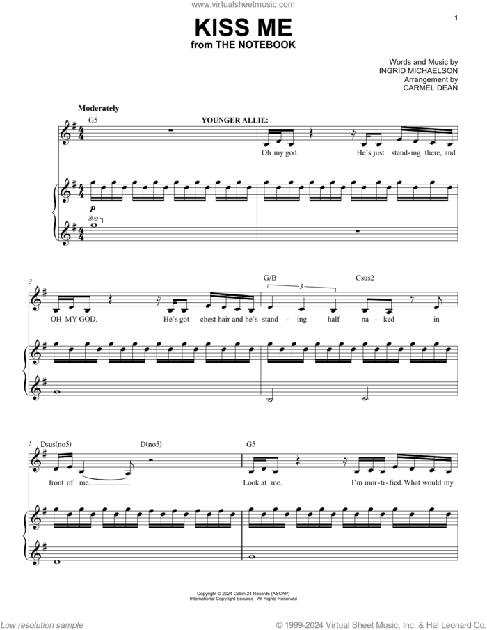 Kiss Me (from The Notebook) sheet music for voice and piano by Ingrid Michaelson, intermediate skill level