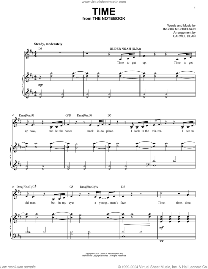 Time (from The Notebook) sheet music for voice and piano by Ingrid Michaelson, intermediate skill level