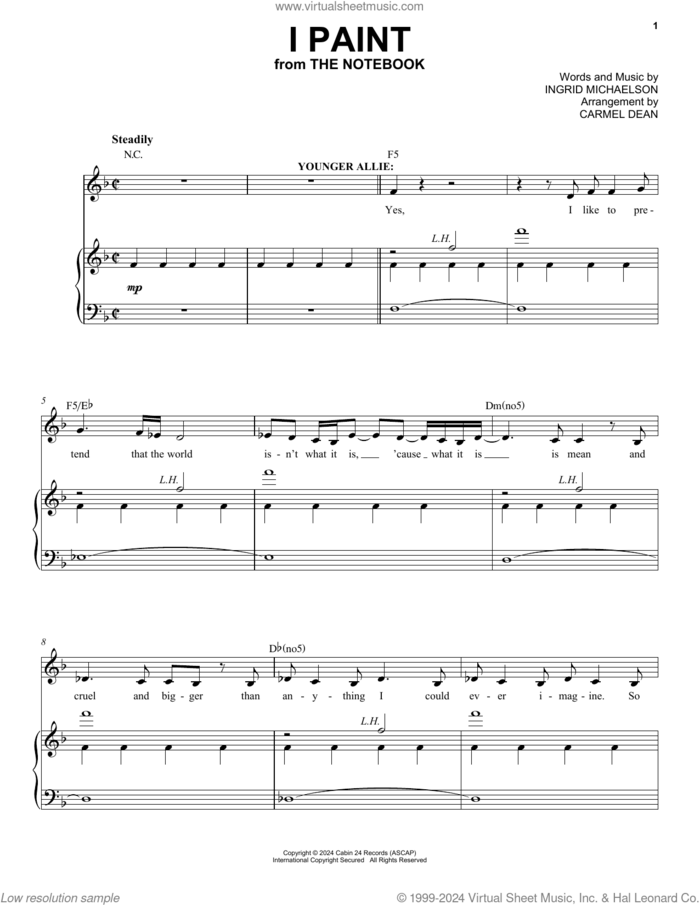 I Paint (from The Notebook) sheet music for voice and piano by Ingrid Michaelson, intermediate skill level