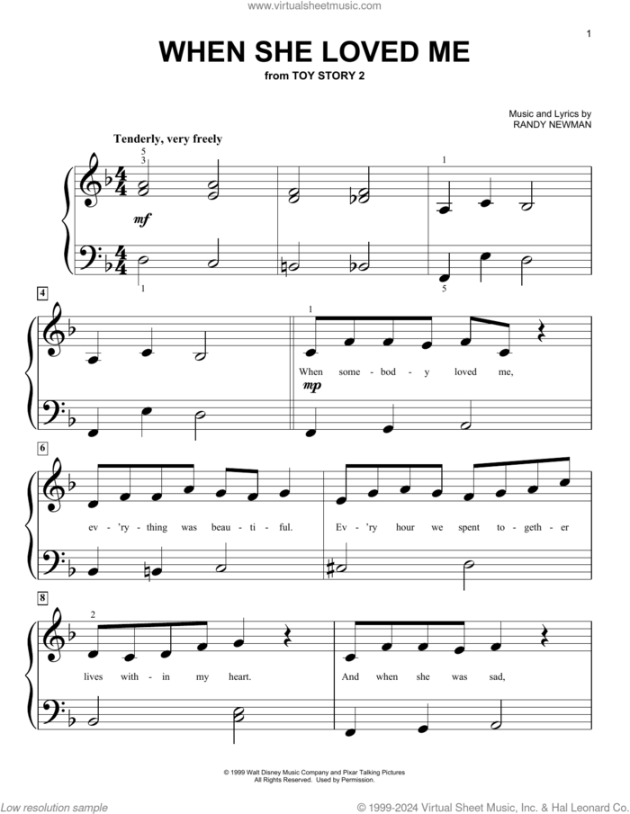 When She Loved Me (from Toy Story 2) sheet music for piano solo (big note book) by Sarah McLachlan and Randy Newman, easy piano (big note book)